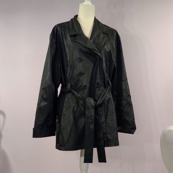 Black Button Up and Waist Tie Rain Jacket 20W Naji Sportswear - Picture 1 of 7